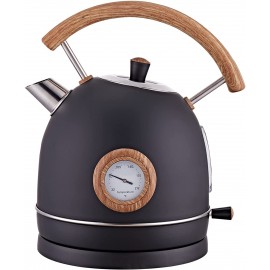 Electric Kettle Talafa 1.7L 1500W Electric Tea Kettles for Boiling Water Stainless Steel Hot Water Boiler with Thermometer Auto Shut-off & Boil-Dry Protection Anti-scald Wood Handle Black B094YSPW8B