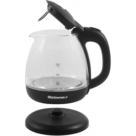 Elite Gourmet EKT1001 Electric BPA-Free Glass Kettle Cordless 360° Base Stylish Blue LED Interior Handy Auto Shut-Off Function – Quickly Boil Water For Tea & More Black B08FVFYB8Y