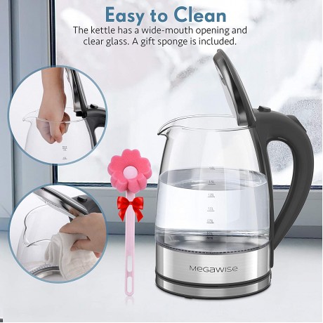 MegaWise 1500W Electric Kettle 1.8L Borosilicate Glass Tea Kettle with LED Light Auto Shut-Off and Boil-Dry Protection Cordless Kettle Fast Boiling BPA Free B08F288K81