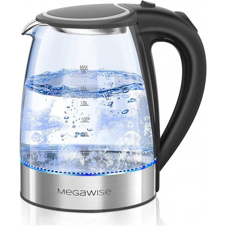 MegaWise 1500W Electric Kettle 1.8L Borosilicate Glass Tea Kettle with LED Light Auto Shut-Off and Boil-Dry Protection Cordless Kettle Fast Boiling BPA Free B08F288K81