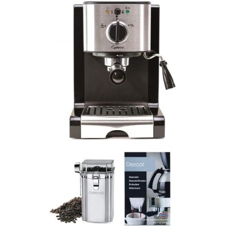 Capresso 116.04 Pump Espresso and Cappuccino Machine EC100 Black and Stainless with Coffee Bean Canister and Descaler 3 Items B081GLJGR1