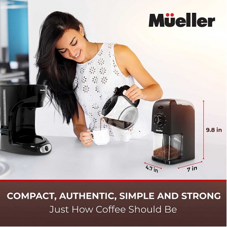 Mueller SuperGrind Burr Coffee Grinder Electric with Removable Burr Grinder Part Up to 12 Cups of Coffee 17 Grind Settings with 5,8oz 164g Coffee Bean Hopper Capacity Black B08RLJNBKK