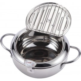 AQUIVER 2.3Qt Tempura Deep Fryer 8.3" Stainless Steel Frying Pot with Thermometer & Oil Drip Rack Lid for Tempura French Fries Chicken Steak Shrimp Squid Biscuit Meatballs B08HRNWH99