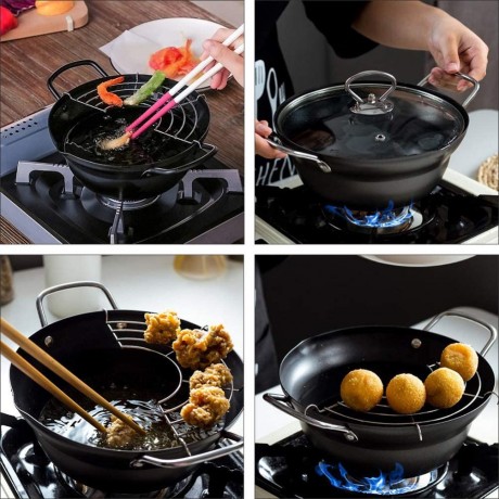 DOITOOL Tempura Deep Fryer Non Stick Japanese Style Frying Pan Iron Pot with Oil Drip Drainer Rack Lid for Fried Chicken Legs Dried Fish French Fries 20cm B08X1PF3ZZ