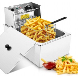 Electric Deep Fryer with Basket & Lid 1700W 6.3QT Electric Deep Fryer with Temperature Control Countertop Frying Machine for for Commercial and Home Use B09HJZ5GW5