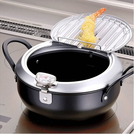 gbgymjm Tempura Fryer Non-Stick Steel Frying Pan Deep Fryer Pot with Thermometer and Drip Pan for Fried Chicken Dried Fish Tempura 24cm B09VBTWBPD