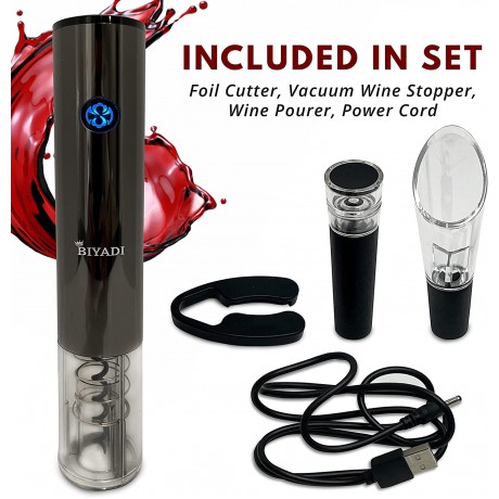 BIYADI Electric Wine Opener Set Rechargeable Wine Bottle Opener Automatic Electric Corkscrew Opener for Wine with Foil Cutter Wine Pourer Vacuum Stopper and USB charger Wine Lover Gift Set B08RD424MH
