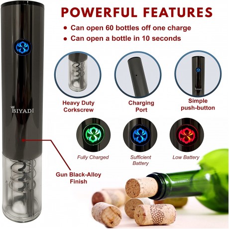 BIYADI Electric Wine Opener Set Rechargeable Wine Bottle Opener Automatic Electric Corkscrew Opener for Wine with Foil Cutter Wine Pourer Vacuum Stopper and USB charger Wine Lover Gift Set B08RD424MH