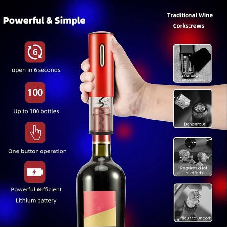 Electric Wine Bottle Opener Rechargeable Automatic Wine Opener Lithium Battery Charging Faster, Open 100 Bottles On Single Charge,Electric Wine Opener for Home Kitchen Wine Gift Set Red B09KLBPPJ3