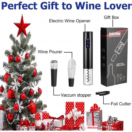 Electric Wine Bottle Opener Set Cordless Corkscrew Kit with Foil Cutter Aerator Pourer Vacuum Stopper Professional Automatic Wine Accessories for Home Party Dating 4-in-1 Gift Box B08R5WTQMP