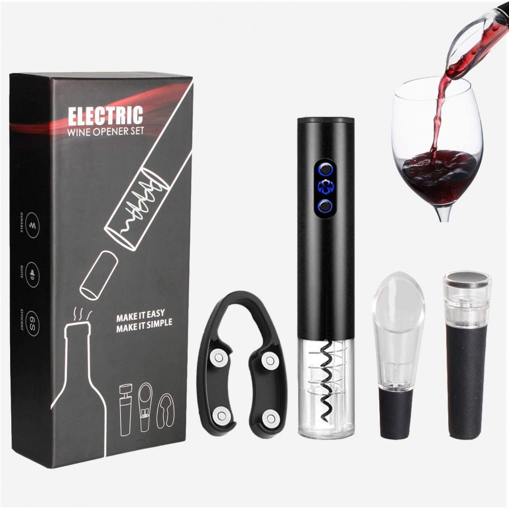 Electric Wine Bottle Opener Set Cordless Corkscrew Kit with Foil Cutter Aerator Pourer Vacuum Stopper Professional Automatic Wine Accessories for Home Party Dating 4-in-1 Gift Box B08R5WTQMP