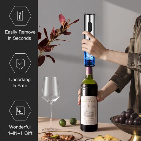 Electric Wine Bottle Openers Set,with Foil Cutter Wine Pourer Vacuum Stopper Dock silver B09DKPTZ9Z