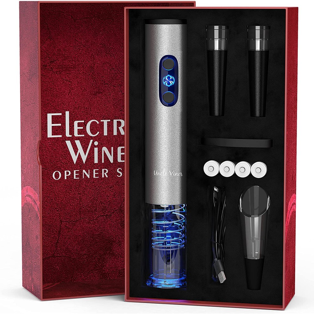 Electric Wine Opener Set Uncle Viner with Charger & Batteries Gift Idea for Wine Lover Battery Operated Corkscrew Automatic Cordless Wine Bottle Opener Rechargeable Mother's Day Christmas Kit B01N7IHJOH
