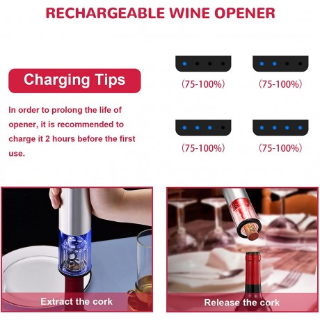 Electric Wine Opener with Charging Base 7 in 1 Cordless Automatic Wine Corkscrew Kit Rechargeable Wine Bottle Opener Gift Set with Foil Cutter Wine Aerator & Pourer Vacuum Pump and 2 Wine Stoppers B09G37SGL6