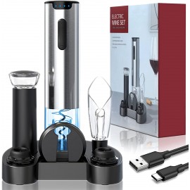 Electric Wine Opener with Charging Base 7 in 1 Cordless Automatic Wine Corkscrew Kit Rechargeable Wine Bottle Opener Gift Set with Foil Cutter Wine Aerator & Pourer Vacuum Pump and 2 Wine Stoppers B09G37SGL6