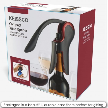 KEISSCO Wine Opener Compact Vertical Corkscrew Wine Bottle Opener with Built-in Foil Cutter B07WDVF9GL
