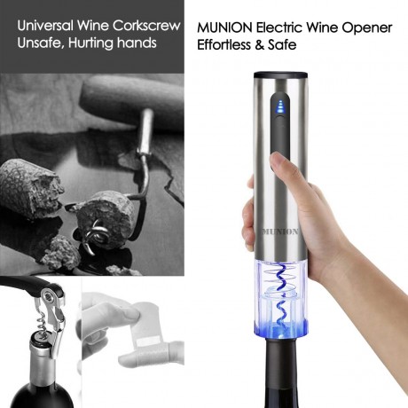 MUNION Electric Wine Opener Automatic Wine Bottle Opener Rechargeable Cordless Stainless Steel Corkscrew with Foil Cutter B075GF9QFB