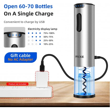 PFCKE Electric Wine Bottle Opener Stainless Steel USB Rechargeable Cordless Auto Corkscrew Wine Opener with Foil Cutter For Home Bar Family Gatherings B07Q9PZ5Q1