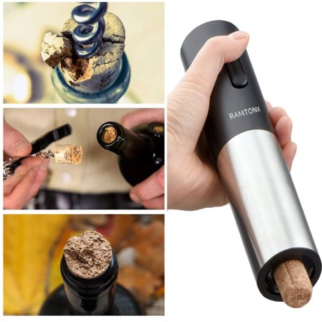 Ramtonx Electric Wine Opener Reusable Automatic Cordless Stainless Steel Wine Bottle Opener Corkscrew for Wine Bottle as Gift Wine Accessories for Women Wine Lover Mother B09T5K7N54
