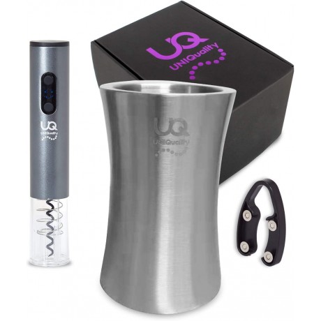 Wine Bottle Cooler with Electric Wine Bottle opener and Foil cutter set. Premium wine gift box included. Elegant Stainless steel Champagne bucket. Wine gift Mothers Day Gift B08QCC87B7