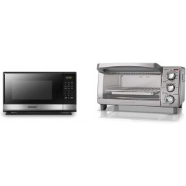 BLACK+DECKER EM031MB11 Digital Microwave Oven with Turntable Push-Button Door 1000W,1.1cu.ft Stainless Steel & 4-Slice Toaster Oven with Natural Convection Stainless Steel TO1760SS B08FC1SG4L