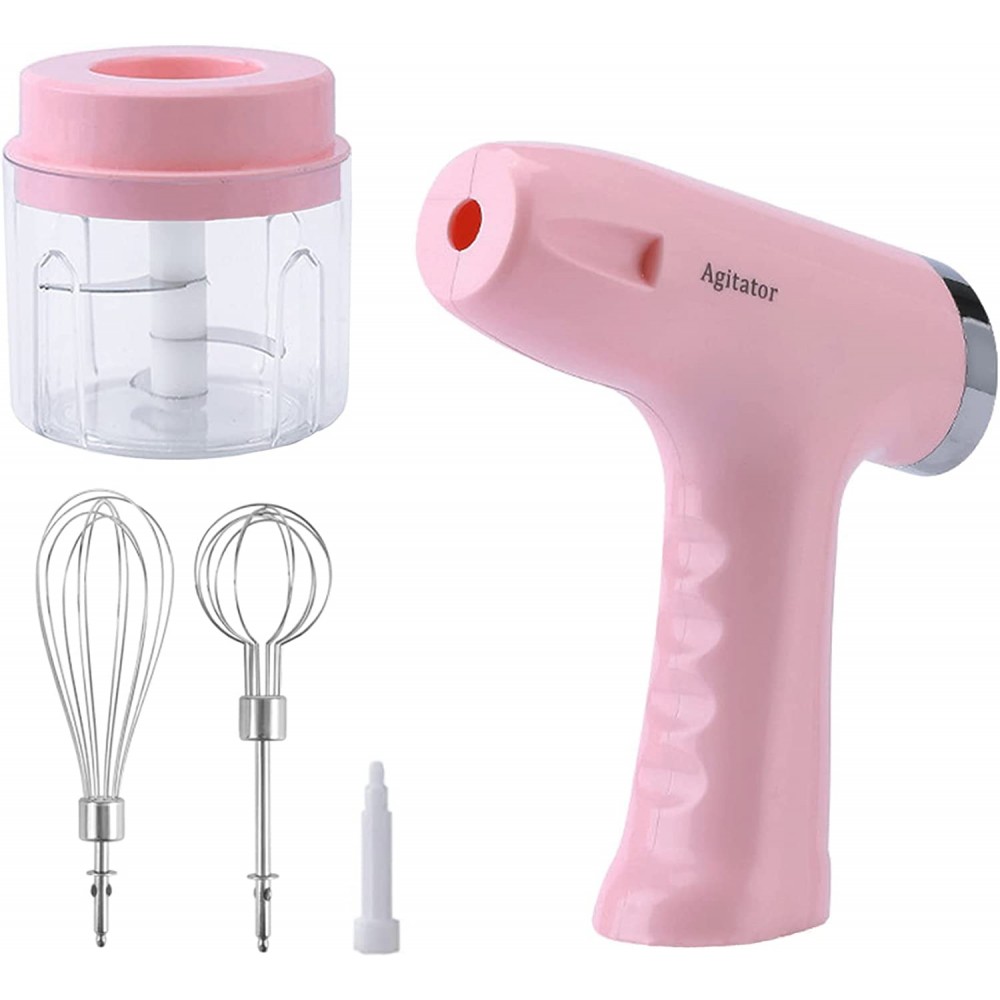 3-in-1 Cordless Electric Hand Mixer- Powerful USB Rechargeable Mini Onion Chopper with Two Stainless Steel Egg Whisks 5 Speed Adjustable Egg Beater for Cake Cream Flour Onion MeatPink B09XD4C7JW