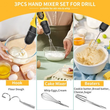 3Pcs Hand Mixer Electric Attachments Set for Drill HOMICOZY Stainless Steel Mixer Electric Handheld Egg Beater Whisk & Dough Hook for Drill Mixer Handheld Drill Attachments for Drill Not Included Dishwasher Safe 7.5inch B09QPS8C34