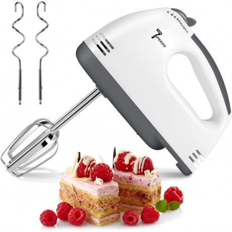 7-Speed Electric Hand Mixer Multi-purpose Handheld Whisk Stainless Steel Egg Whisk with 2 Beaters Sticks & 2 Dough Sticks for Whipping Cream Cakes B08P5JRV1S