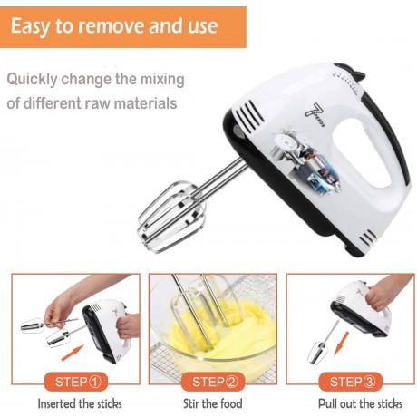 Best Hand Mixer Electric Whisk,7-Speed Hand Mixer electric with Turbo Handheld Kitchen Mixer Electeic Beaters,Stainless Steel Egg Whisk with Egg Sticks and Dough Hooks White B089LV767X