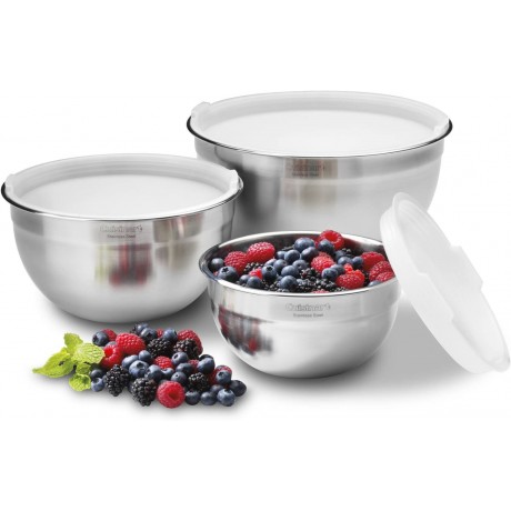 Cuisinart HM-90S Power Advantage Plus 9-Speed Handheld Mixer with Storage Case White & CTG-00-SMB Stainless Steel Mixing Bowls with Lids Set of 3 B09MS2T48B