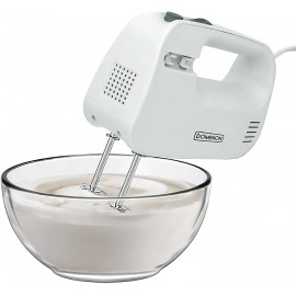 Dominion Electric Hand Mixer 3 Mixing Speeds Clever Built In Beater Storage 2 Stainless Steel Chrome Beaters Ideal for Whipping & Mixing Cookies Cakes Dough Batters Cool Touch Handle White B0849X42SY