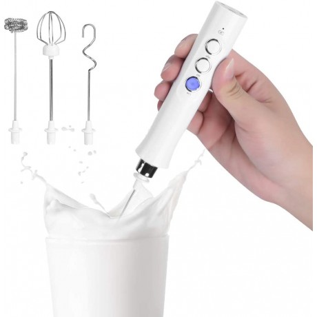 Electric Hand Mixer Portable USB Electric Egg Beater Milk Frother Coffee Stirrer Mixer Kitchen Utensils White For Eggs Beating Dough Kneading B089M8LBHD
