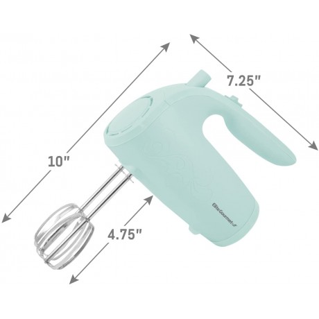 Elite Gourmet EHM003M Ultra Power Electric 5-Speed Kitchen Hand Mixer with 2 Extra Wide Stainless Steel Smooth Creamy Whipped Mixtures Plus Convenient Beater Storage Mint Blue B09Q88B95G