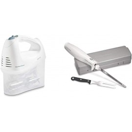 Hamilton Beach 6-Speed Electric Hand Mixer with Snap-On Storage Case White 62682RZ & Hamilton Beach Electric Knife Storage Case & Serving Fork Included White 74250R B084ZSXVNM