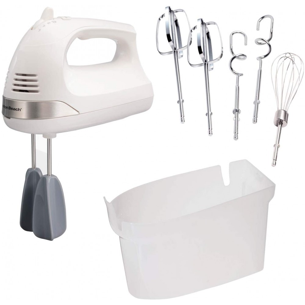 Hamilton Beach 6-Speed Electric Hand Mixer with Whisk Dough Hooks and Easy Clean Beaters Snap-On Storage Case White B08XFJ7CKG