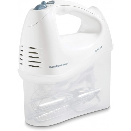 Hamilton Beach Power Elite Blender & 6-Speed Electric Hand Mixer with Whisk Traditional Beaters Snap-On Storage Case White B0B48BQY7M