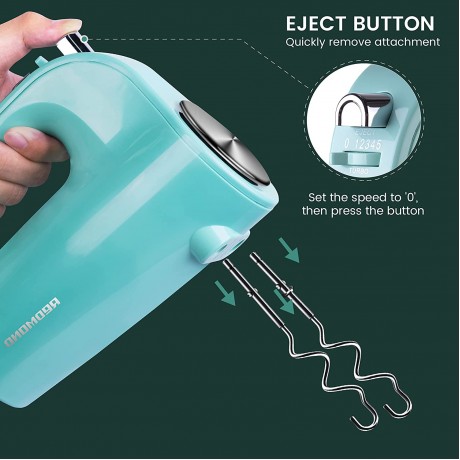 Hand Mixer Electric 5 Speed REDMOND 250W Power Mixer Electric Handheld Kitchen Mixer with 4 Stainless Steel Attachments 2 Beaters 2 Dough Hooks Glacier Green B08Y5ML2YY