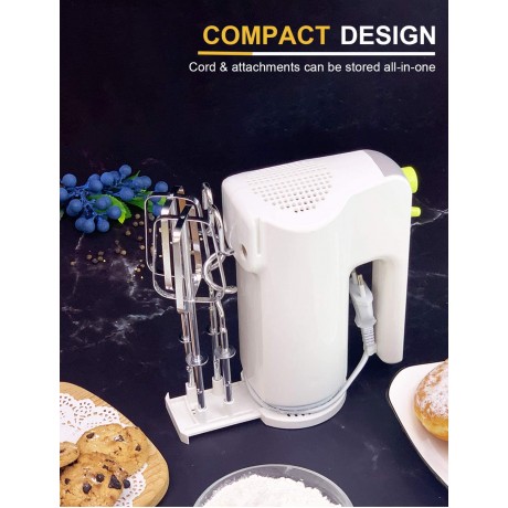 Hand Mixer Electric MOSAIC 300W Ultra Power 5 Speeds with Patent Beaters and Easy Eject 4 Stainless Steel Accessories with Storage Function Mixer for Whipping Mixing Dough Cakes B08KPVFCJF