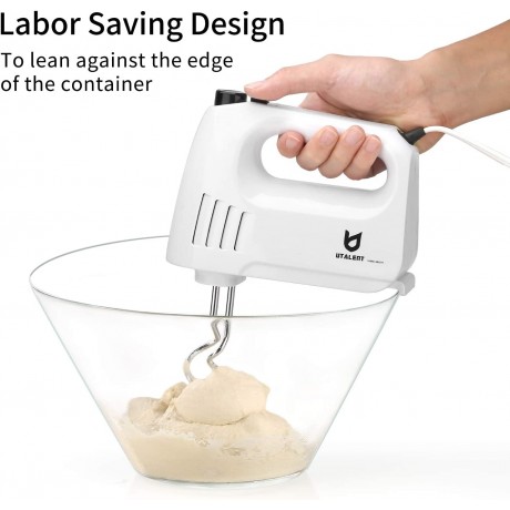 Hand Mixer Electric UTALENT 180W Multi-speed Hand Mixer with Turbo Button Easy Eject Button and 5 Attachments Beaters Dough Hooks and Whisk B082V3WRRN