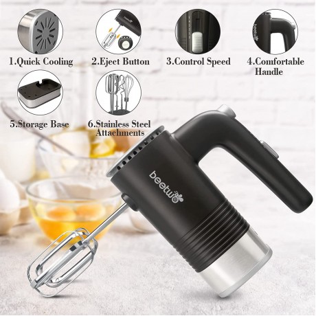 Hand Mixer,400W Mixer Electric Handheld,5-Speed Hand Held Blender with Storage Case + 5 Stainless Steel Beaters,for Baking Egg Cake Cream Dough,Grey Beetwo B09JGGD8BC