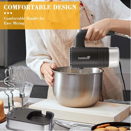 Hand Mixer,400W Mixer Electric Handheld,5-Speed Hand Held Blender with Storage Case + 5 Stainless Steel Beaters,for Baking Egg Cake Cream Dough,Grey Beetwo B09JGGD8BC