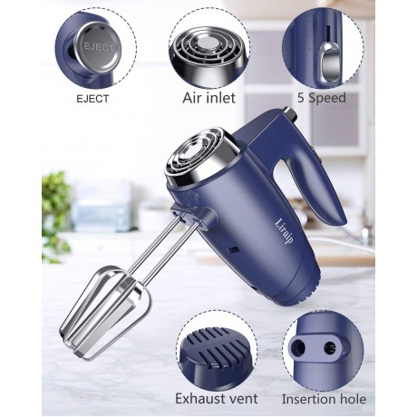 Liraip Hand Mixer Electric,Upgrade Power handheld Mixer for Baking Cake Egg Cream Food Beater,5 speeds + Eject Button and 4 accessories Blue B08CVPWBH5