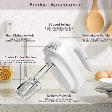 MOSAJIE 2020 Upgrade Electric Hand Mixer Multi-Speed Handheld Mixer Lightweight Electric Hand Mixer Stainless Steel Egg Whisk with Egg Sticks and Dough Sticks B08NPPRY86