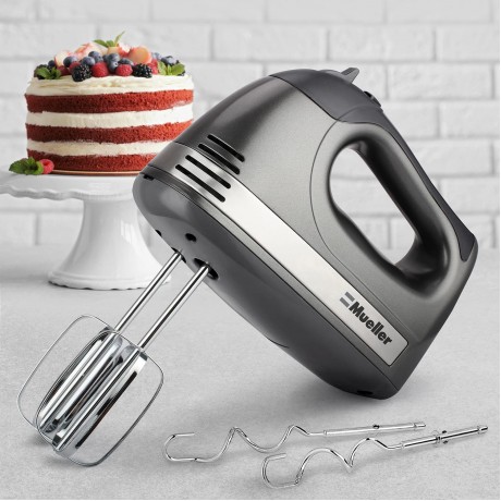 Mueller Electric Hand Mixer 5 Speed 250W Turbo with Snap-On Storage Case and 4 Chrome-plated Steel Accessories for Easy Whipping Mixing Cookies Brownies Cakes and Dough Batters B08B2ZWLT6