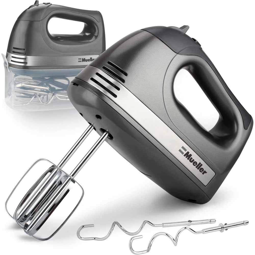 Mueller Electric Hand Mixer 5 Speed 250W Turbo with Snap-On Storage Case and 4 Chrome-plated Steel Accessories for Easy Whipping Mixing Cookies Brownies Cakes and Dough Batters B08B2ZWLT6
