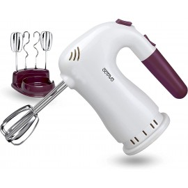 OCTAVO Hand Mixers Electric Handheld Electric Mixer With Easy Eject Button 2 Wired Beaters + 2 Dough Hooks And Storage base with Ultra Power 250W 5 Speed 120V white B08JPMYV55