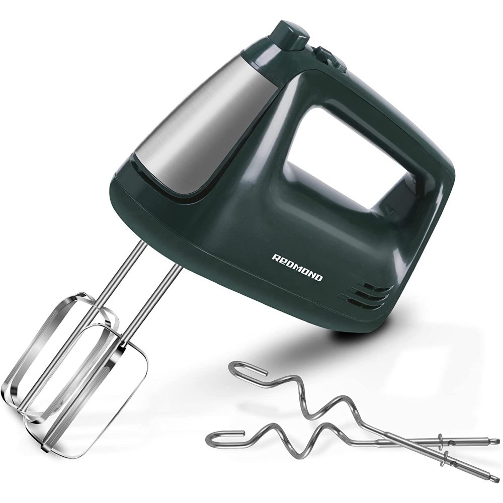 REDMOND Electric Hand Mixer 5-Speed Hand Mixer with Turbo Mode Electric Mixer Handheld with Stainless Steel Beaters and Dough Hooks for Brownies Red Velvet Cake 250W Green B099NG3NWX