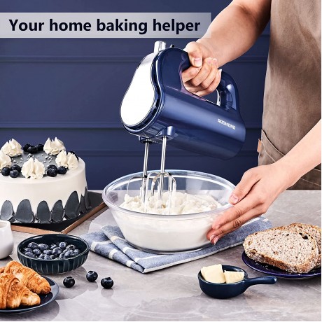 REDMOND Hand Mixer Electric 250W Power 5-Speed Handheld Mixer Includes Stainless Steel Beaters and Dough Hooks with Turbo Easy Eject Button Navy Blue B091C9RLVJ