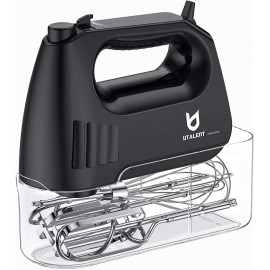 UTALENT Hand Mixer Electric，Multi-speed Electirc mixer for Whipping Dough Cream Cake & Cookies with Turbo Button Eject Button Storage Case 5 Stainless Steel Attachments 2 Beaters 2 Dough Hooks and 1 Whisk Black Renewed B0B23QWQ6K