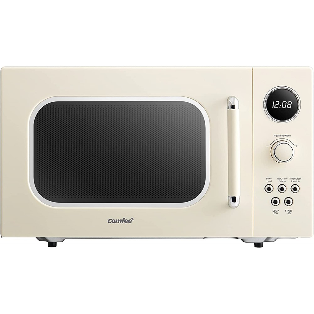 COMFEE' CM-M092AAT Retro Microwave with 9 Preset Programs Fast Multi-stage Cooking Turntable Reset Function Kitchen Timer Mute Function ECO Mode LED digital display 0.9 cu.ft 900W Apricot B08NP76C3F